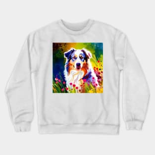 Australian Shepherd in a Field of Flowers Crewneck Sweatshirt